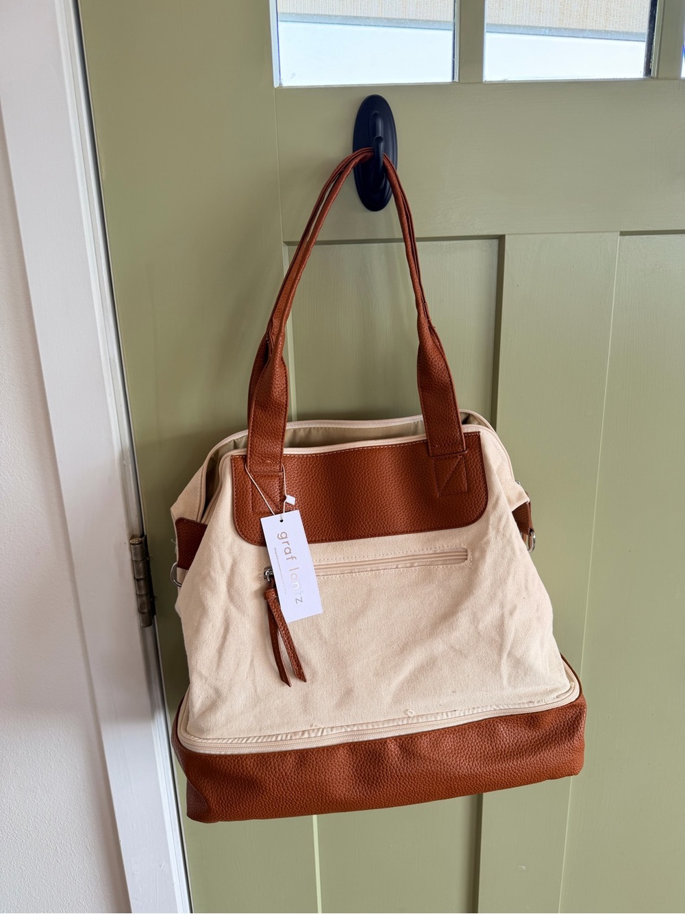 Graf Lantz Cream Canvas Tote with Brown Leather-Trim